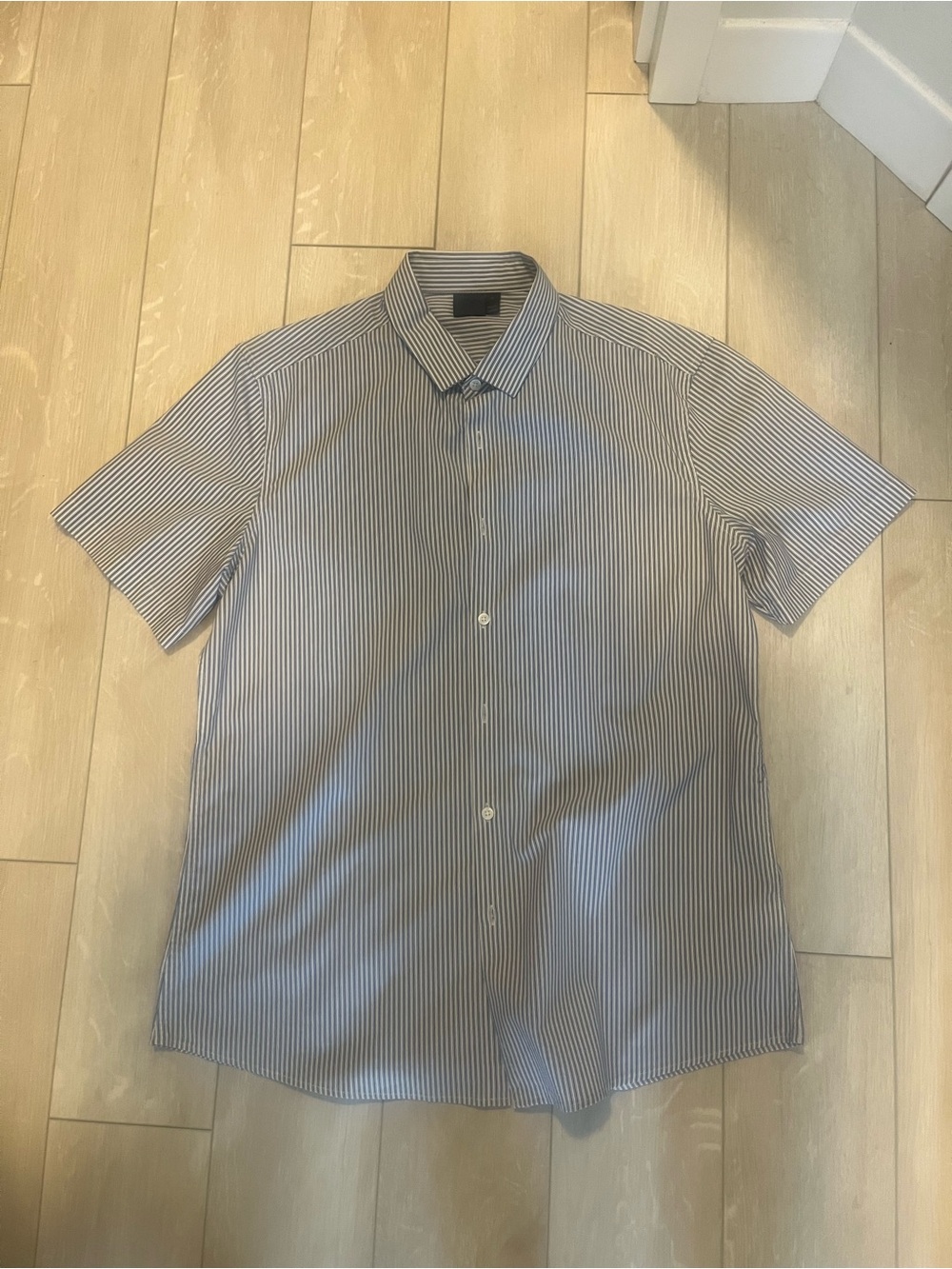 ASOS Short-Sleeve Blue and White Stripe Button-Down Shirt
